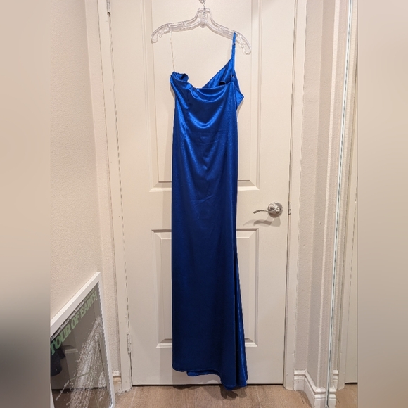 Faeriesty One Shoulder Sleeveless High Slit Blue Maxi Dress Large - Picture 5 of 12
